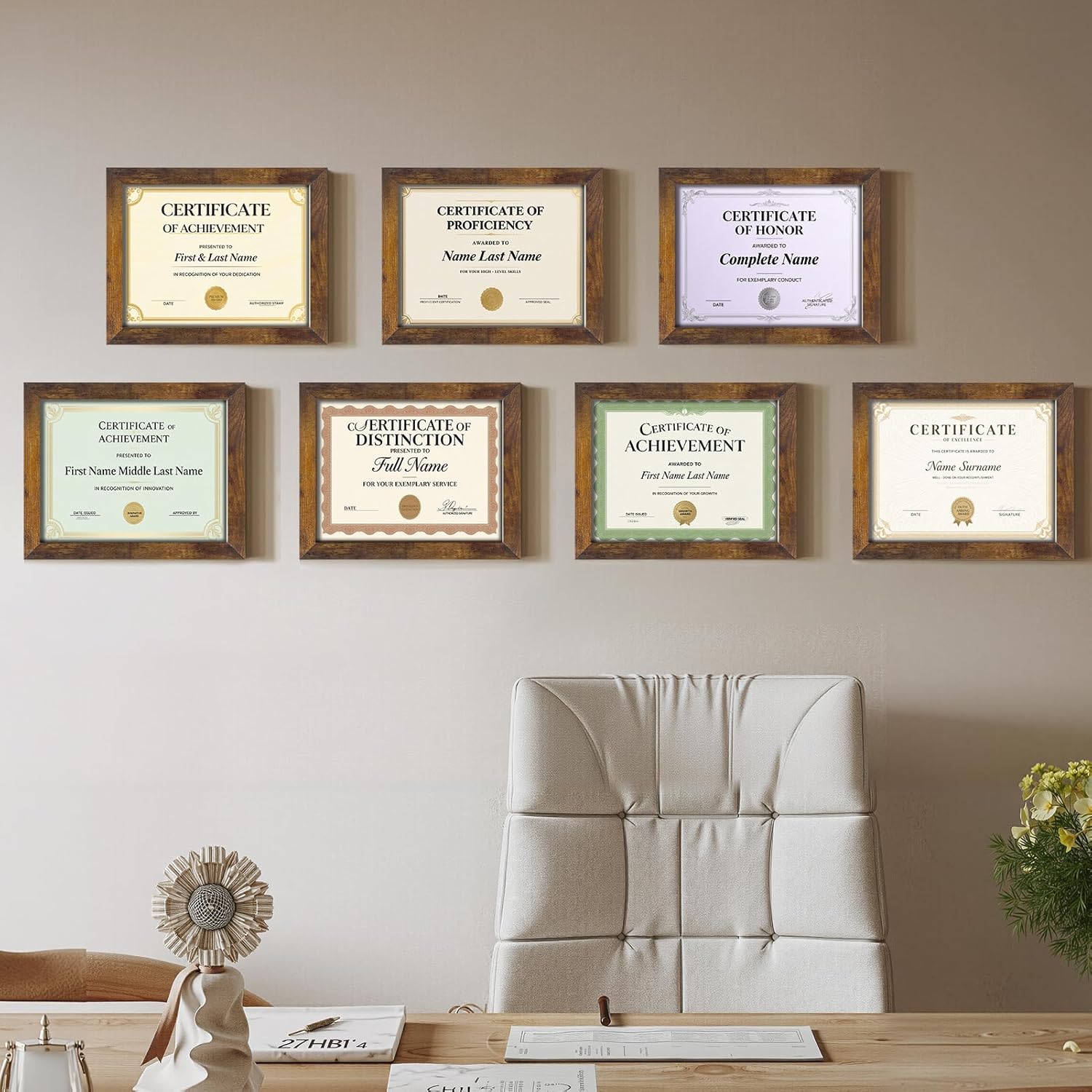 Certifications wall at Care N Cure Dental Clinic